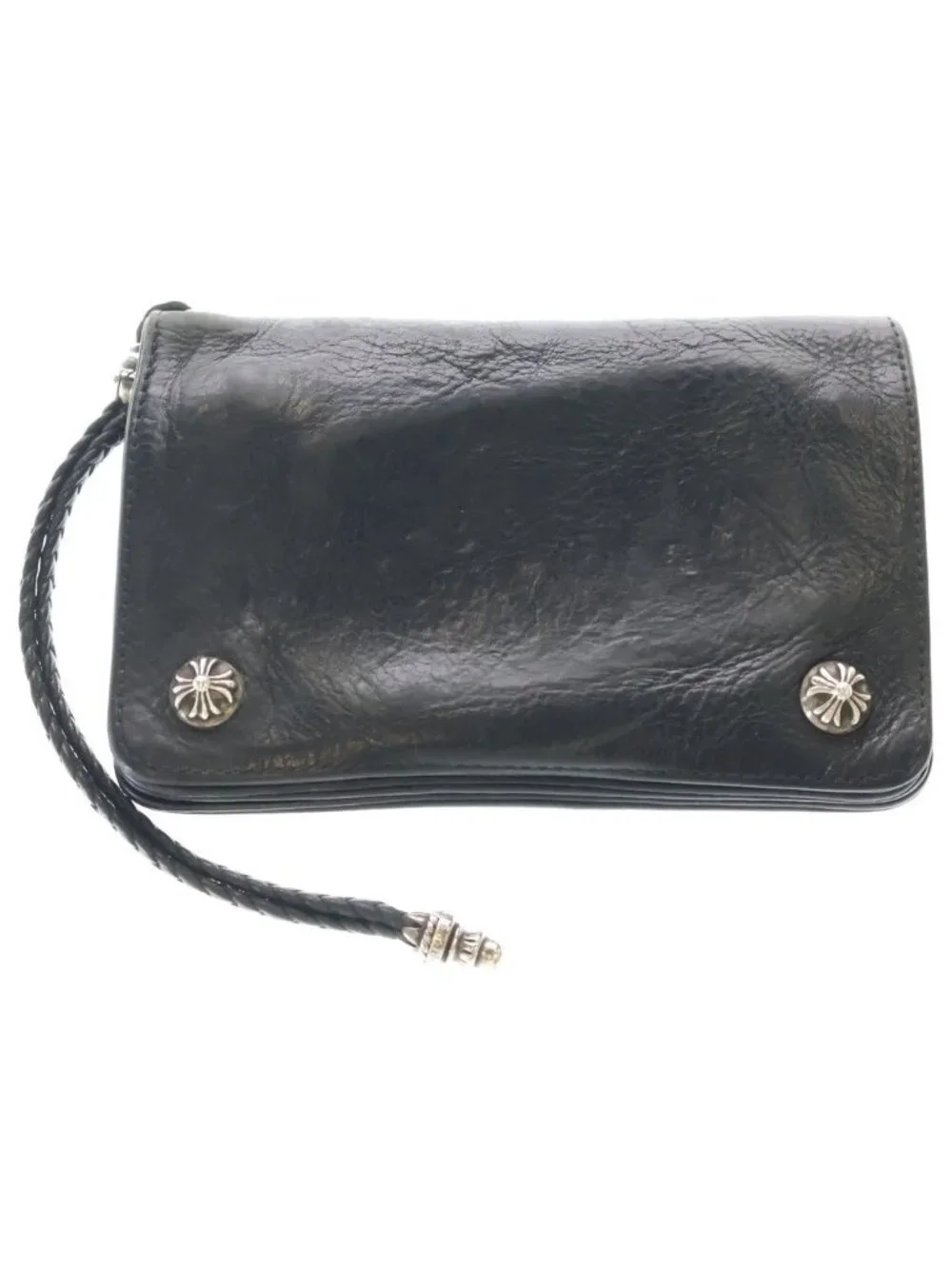Chrome Hearts Cross Ball Button Leather Wallet Black